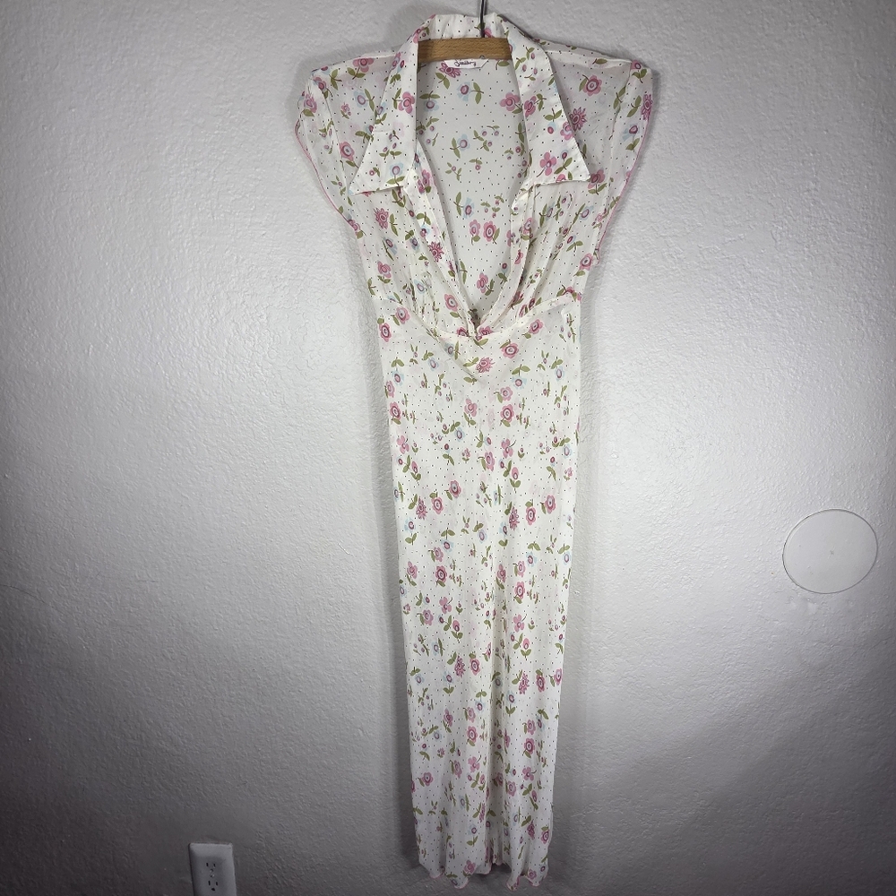 Speechless Babydoll Floral Maxi Dress Size 7 Sheer White Soft Collared Y2K